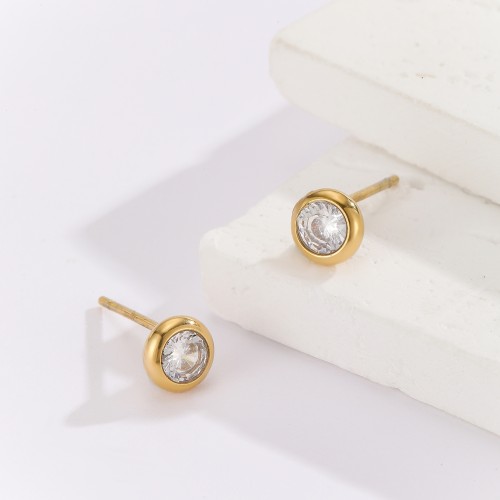 Kolczyki sztyfty złote – minimalistyczna cyrkonia w oprawie bezel | stal chirurgiczna 316L