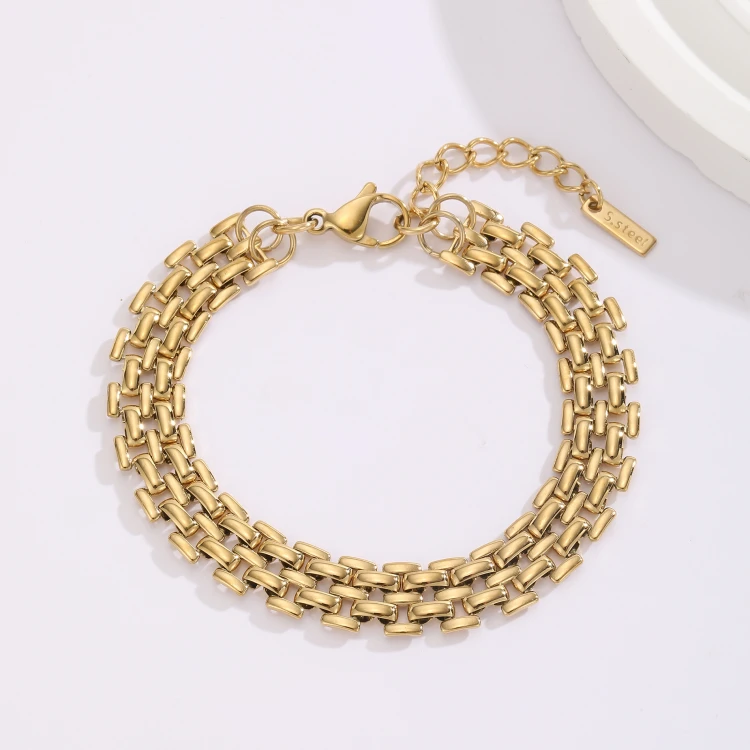 Bransoletka szeroka chain – potrójny splot | złota | stal chirurgiczna 316L